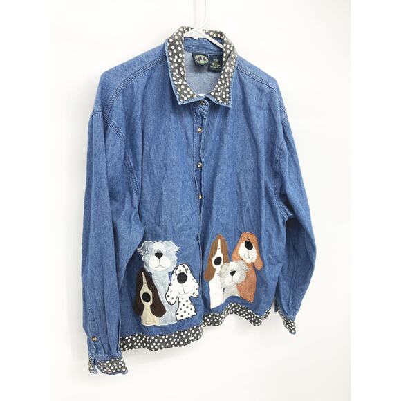 Light House Apparel Dogs Print Cotton Denim Button Up Shirt Sz XXL - Picture 2 of 8